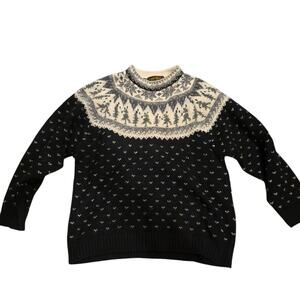 Eddie Bauer 1990s Vintage Wool Blend Sweater Mock Neck Fair Isle Festive Size M